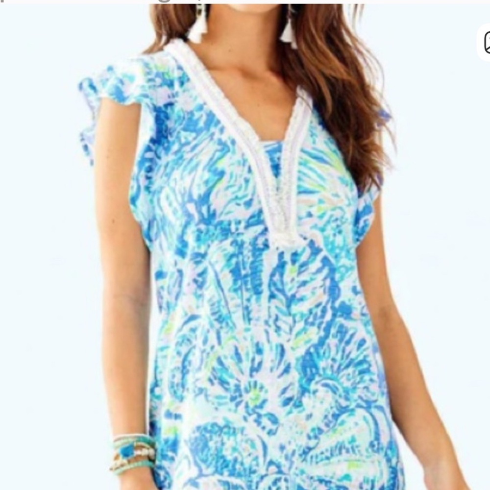 Lilly Pulitzer Zandra Shift Mini Dress Women’s XL Blue Seashell Print Cap Sleeve